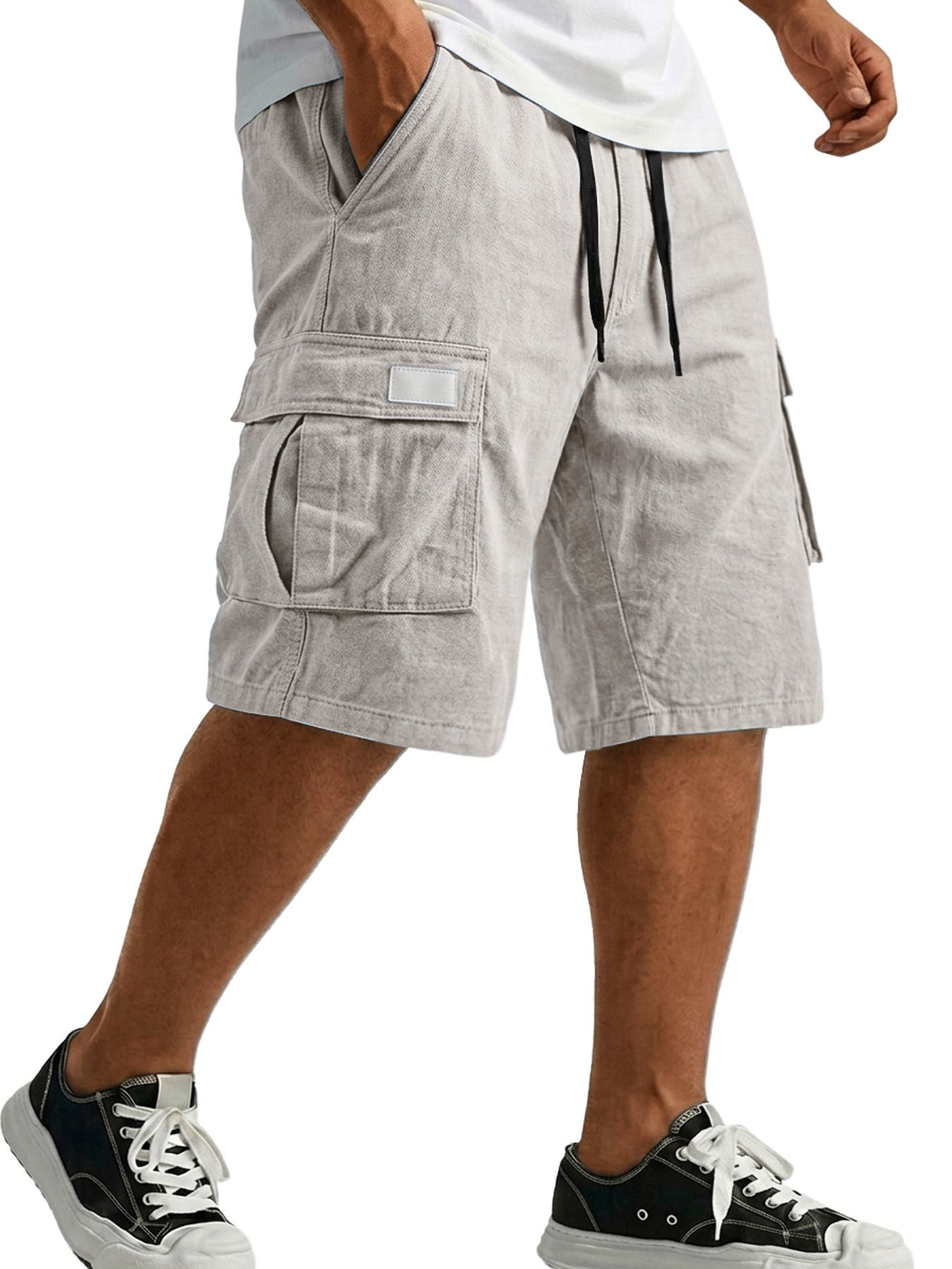 Men's Pure Cotton Multi-pocket Embroidered Leather Label Casual Work Shorts