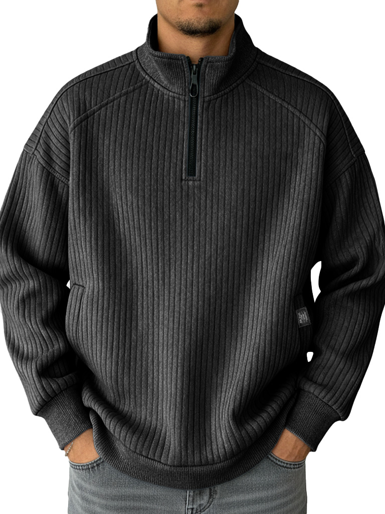 Men's Fashionable Casual Drop-Shoulder Patchwork Stand Collar Sweatshirt