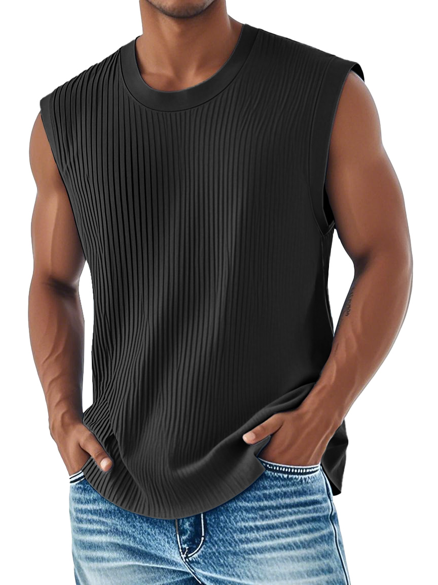 Men's Fashion Casual Comfortable Ribbed Fabric Sleeveless T-shirt