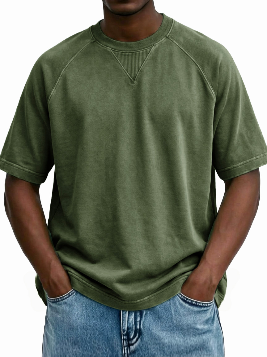Men's Retro Distressed Raglan Crew Neck Short-Sleeve T-Shirt