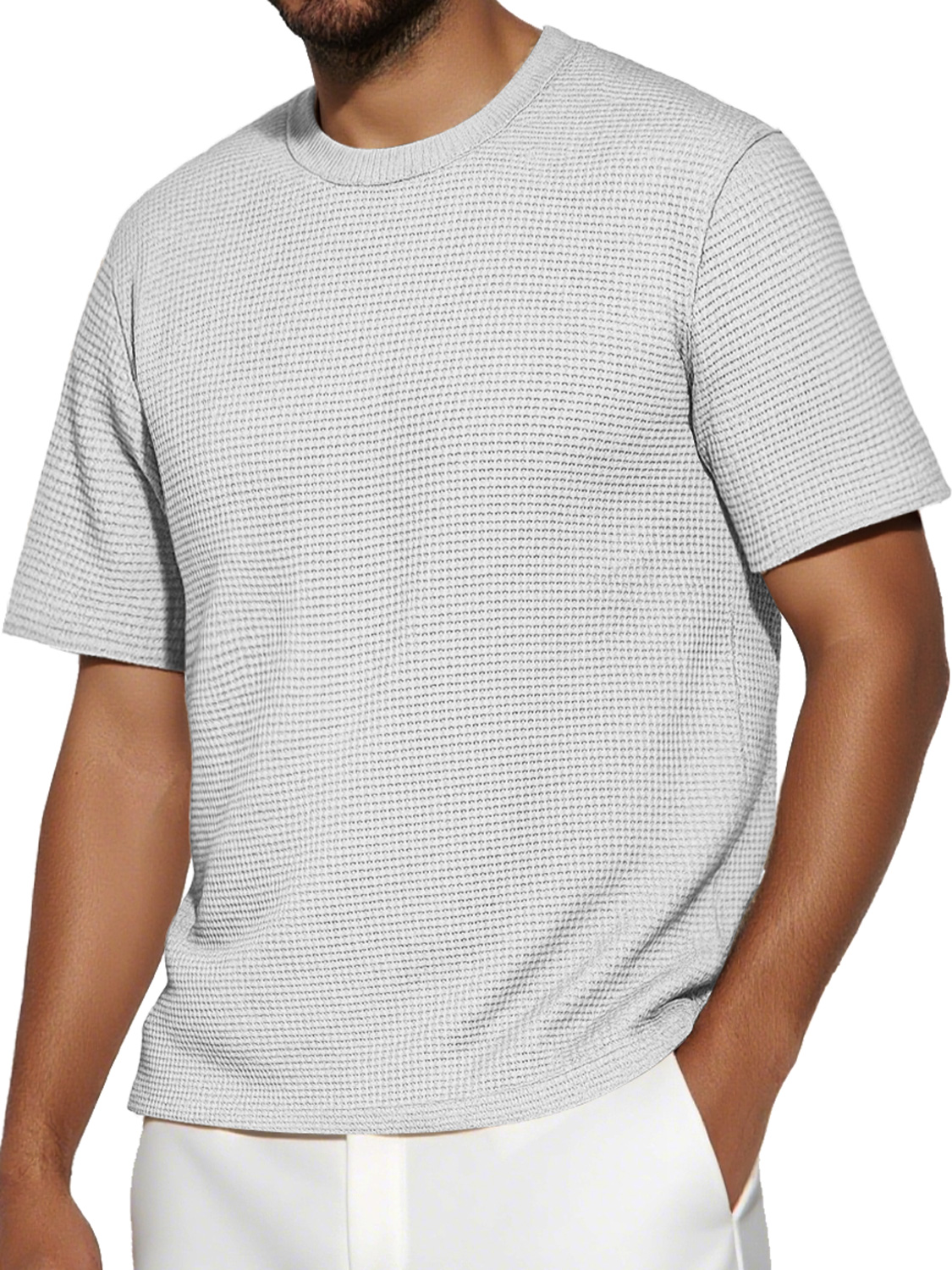 Men's Daily Round Neck Waffle Casual Solid Color Short Sleeve T-Shirt