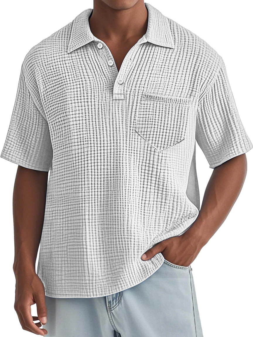 Men's Everyday Waffle Lapel Pocket Comfort Short Sleeve POLO Shirt