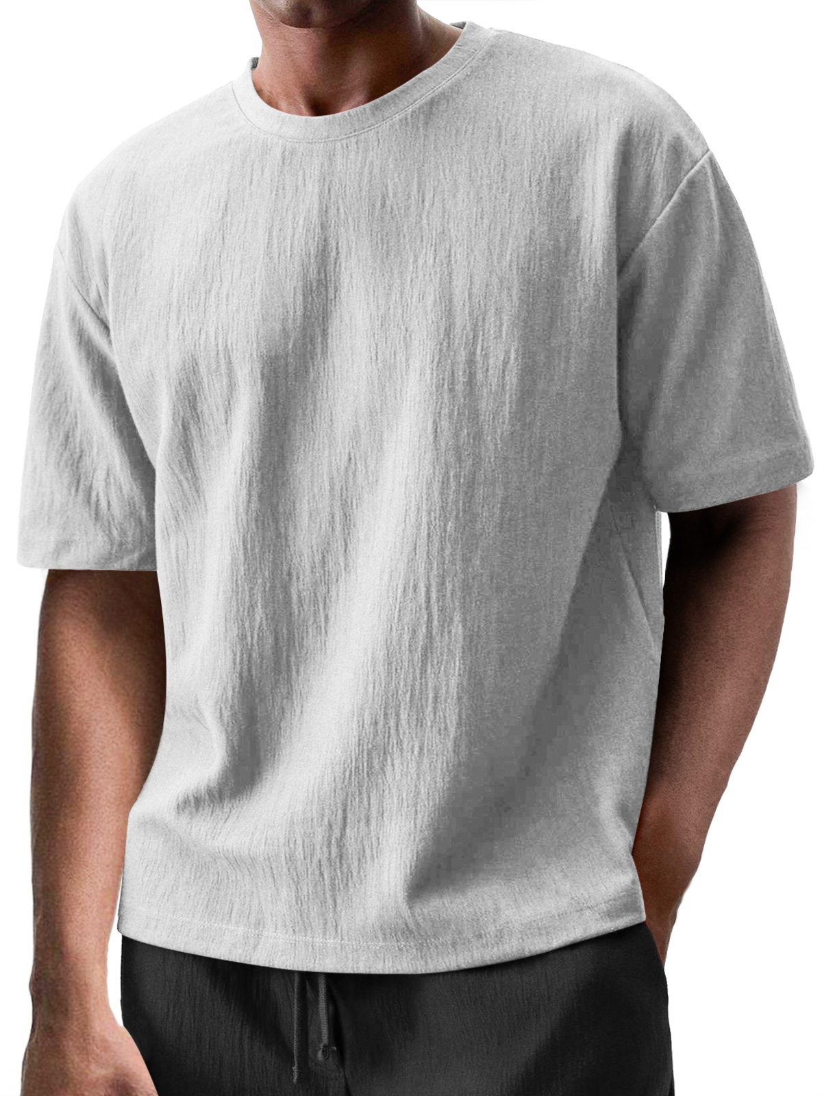 Men's Round Neck Casual Pleated Texture Short-sleeved T-shirt