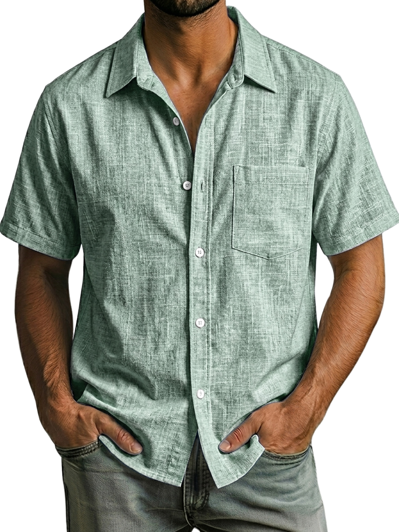 Men's Casual Linen Collared Comfortable Short-Sleeve Shirt