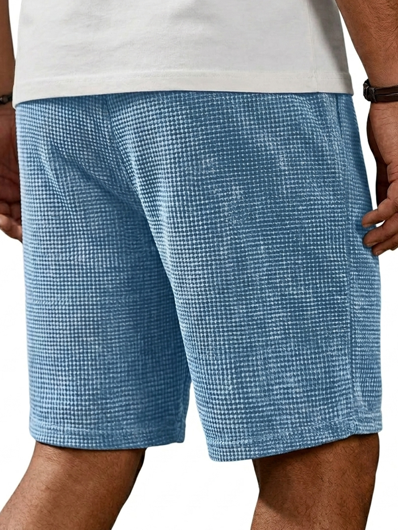 Men's Retro Corduroy Waffle Knit Embroidered Leather Label Casual Loose Shorts