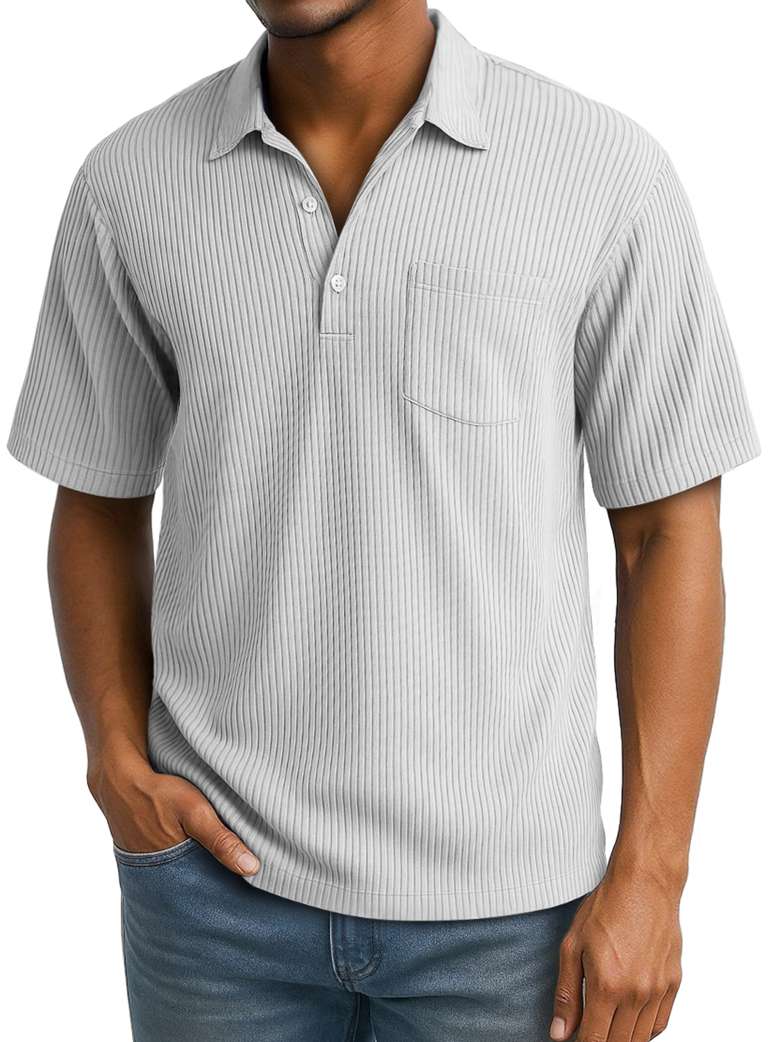 Men's Daily Lapel Pocket Ribbed Short-sleeved Polo Shirt