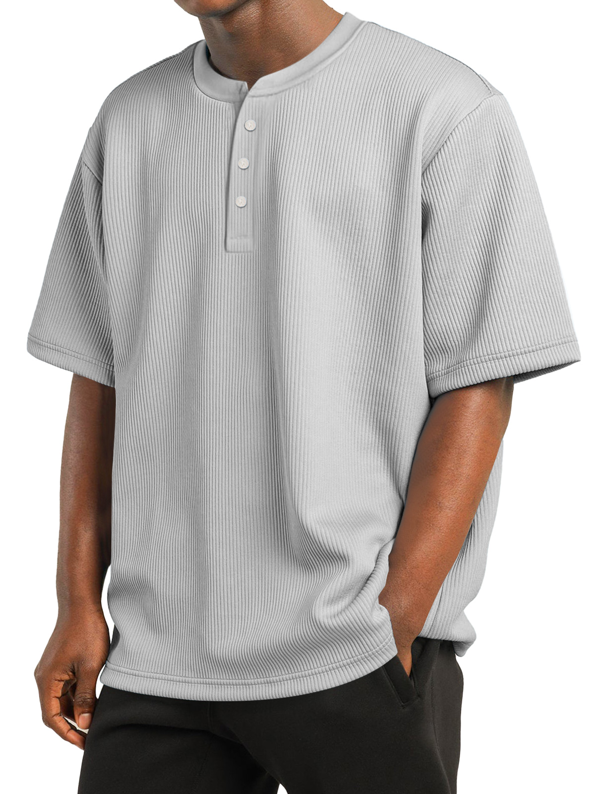 Men's Daily Striped Texture Casual Solid Color Comfortable Short Sleeve Henley Shirt
