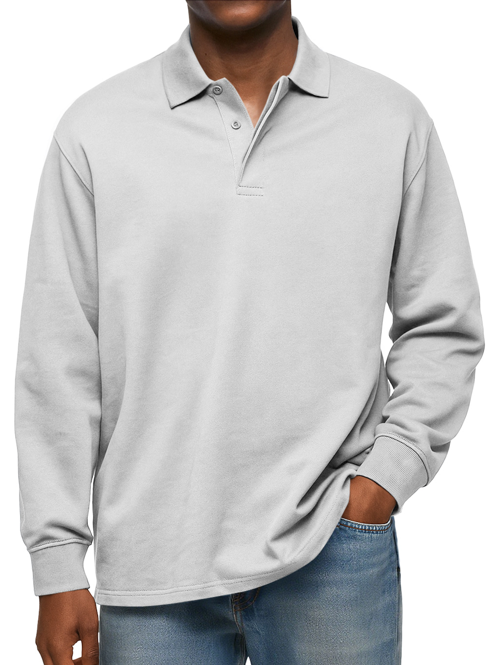 Men's Pure Cotton Casual Lapel Double-layer Placket Comfortable Long-sleeved Polo Shirtt