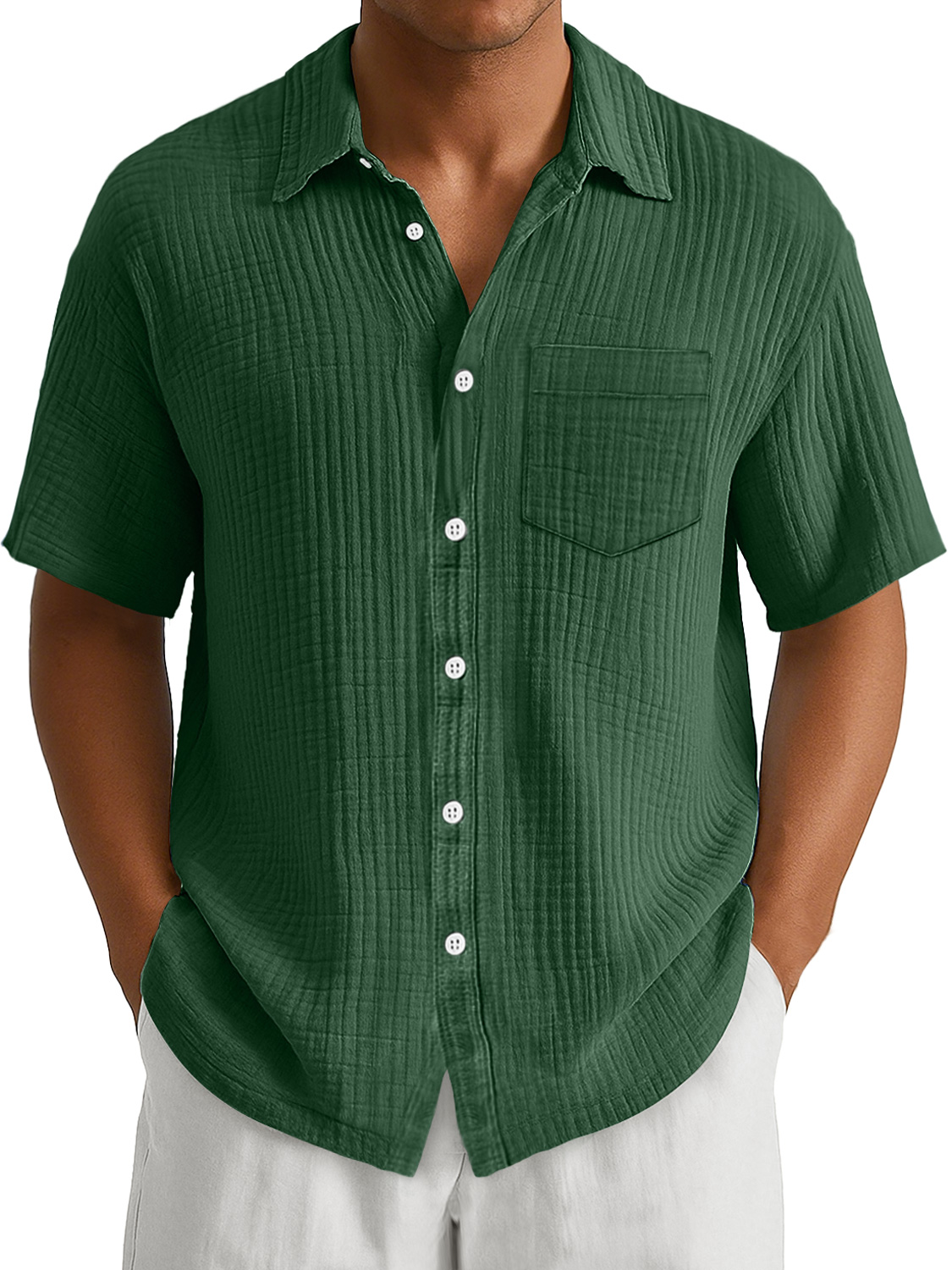 Men's Daily Casual Pleated Pocket Simple And Comfortable Short-Sleeved Shirt