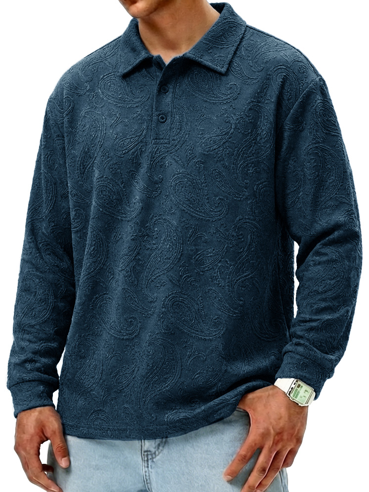 Men's Fashionable Retro Paisley Fabric Loose-Fit Collar Polo Shirt