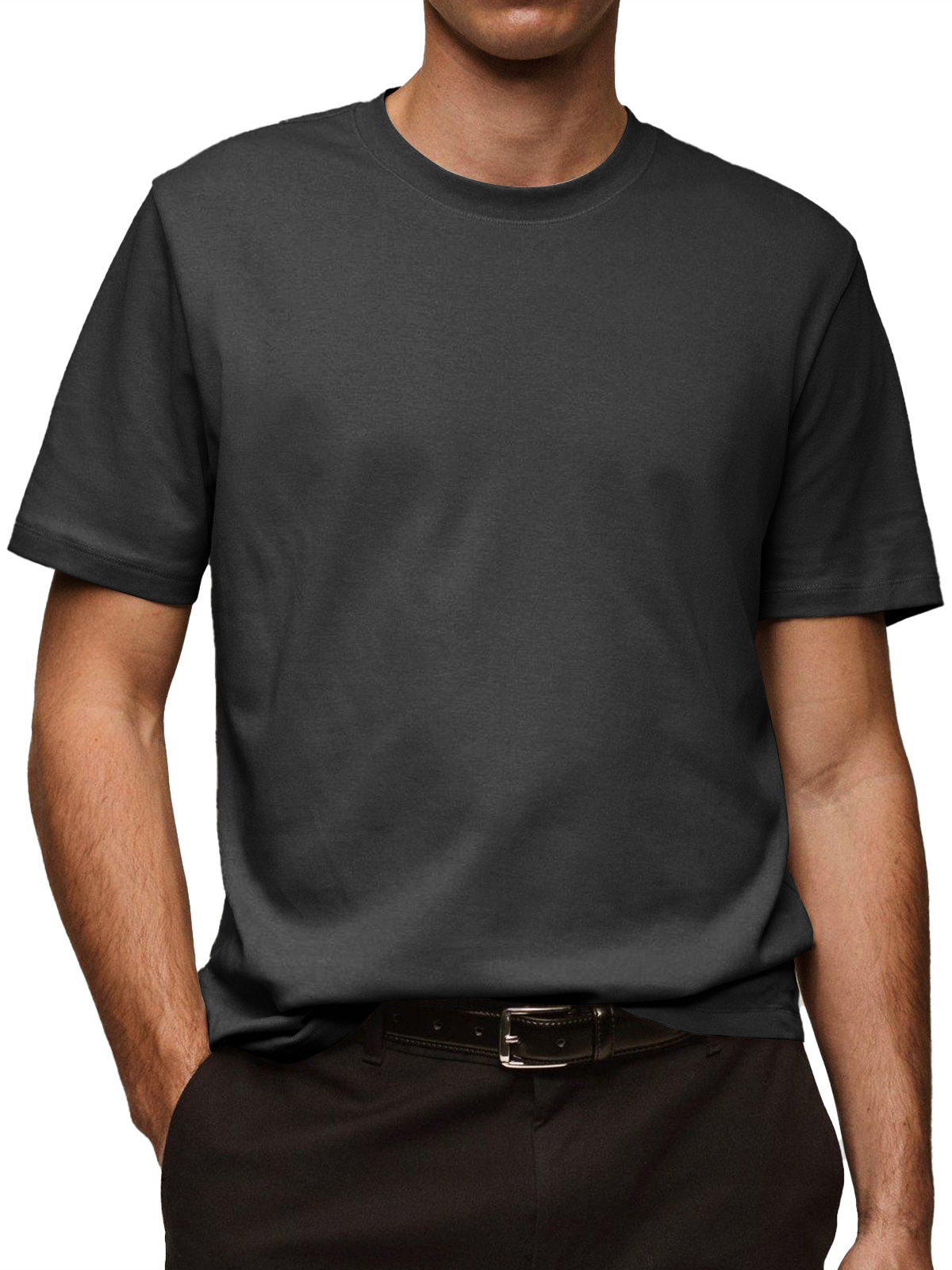 Men's Daily Pure Cotton Round Neck Casual Solid Color Short-sleeved T-shirt