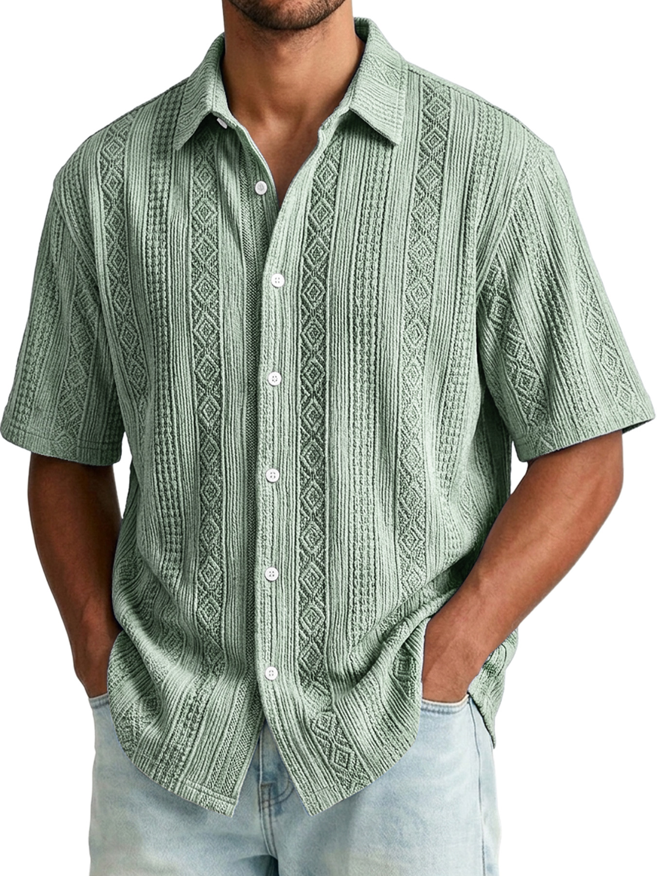 Men's Jacquard Textured Casual And Comfortable Short-sleeved Shirt