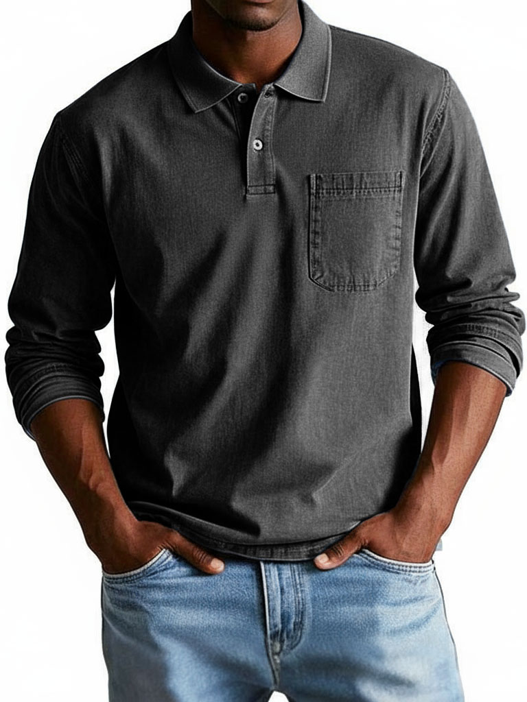 Men's Trendy Retro Lapel Long-sleeved Pocket Polo Shirt