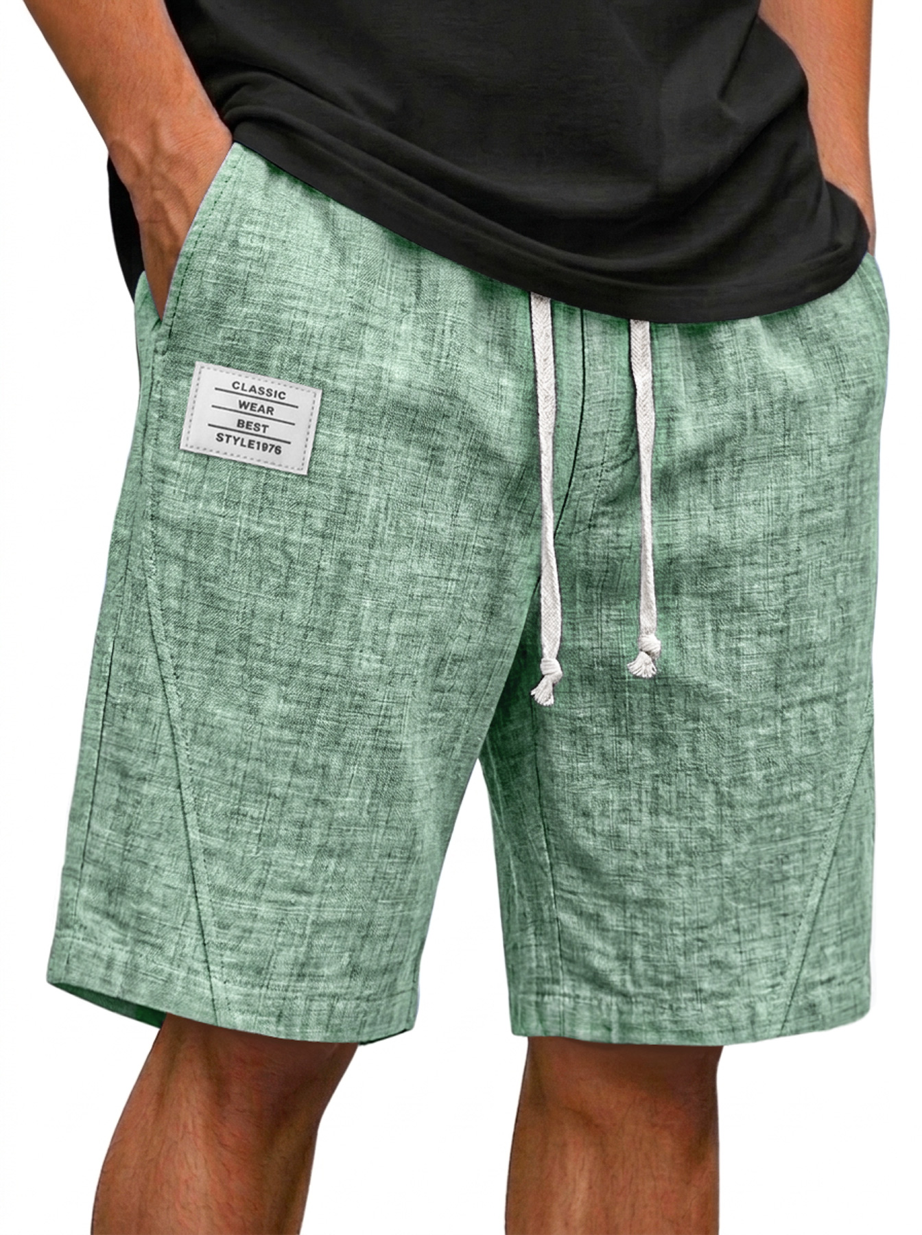 Men's Cotton-Linen Deconstructed Casual Shorts with Embroidered Logo