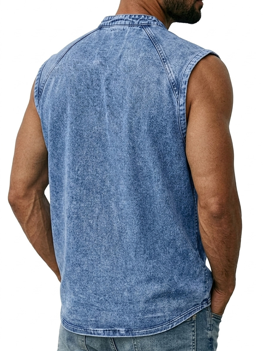 Men's Retro Raglan Collar Button Casual Sleeveless Henley Shirt