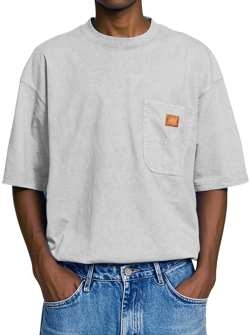 Men's Retro Round Neck Pocket Casual Workwear Short Sleeve T-Shirt