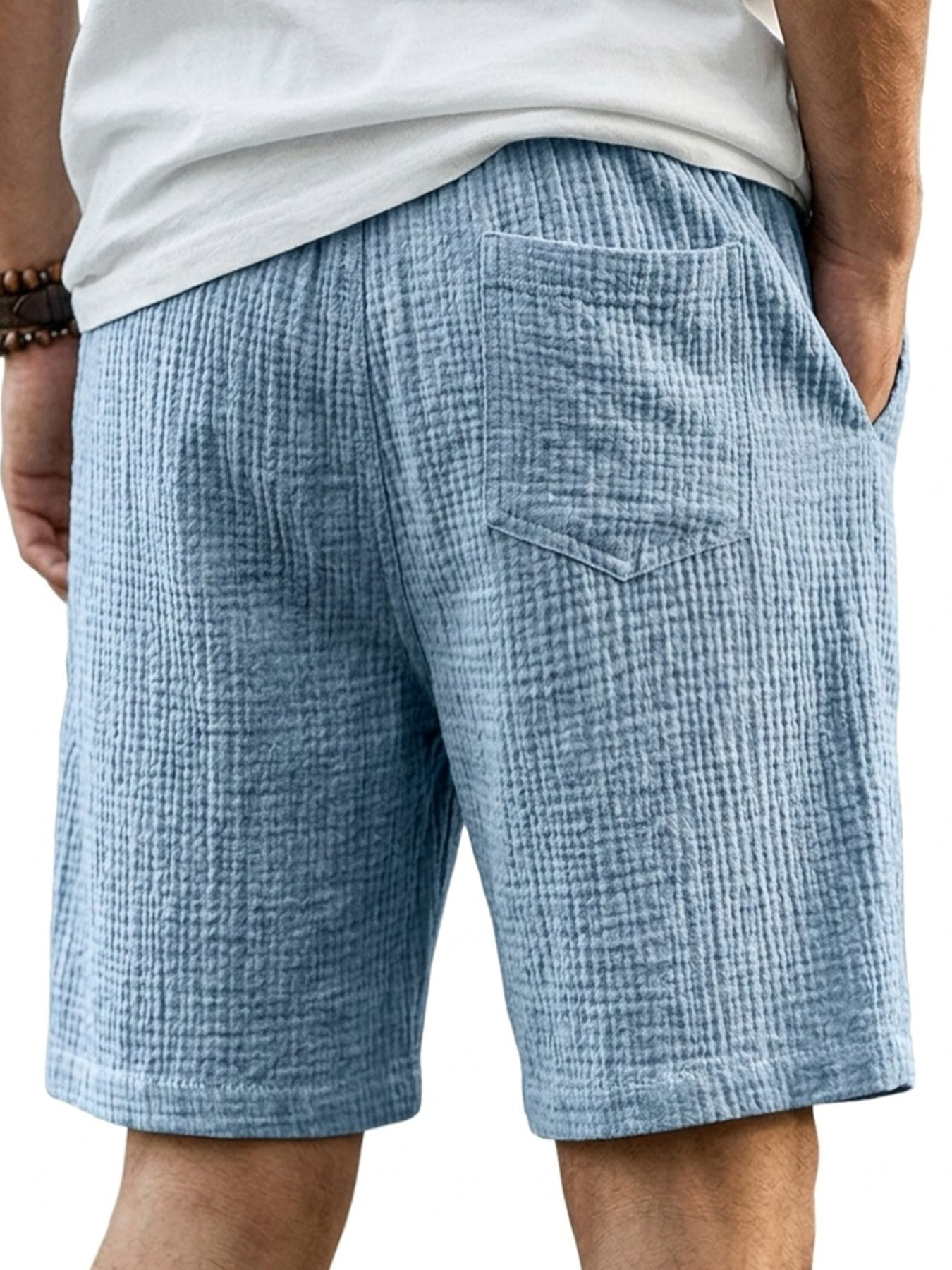 Men's Basic Pleated Texture Embroidered Logo Casual Comfort Shorts