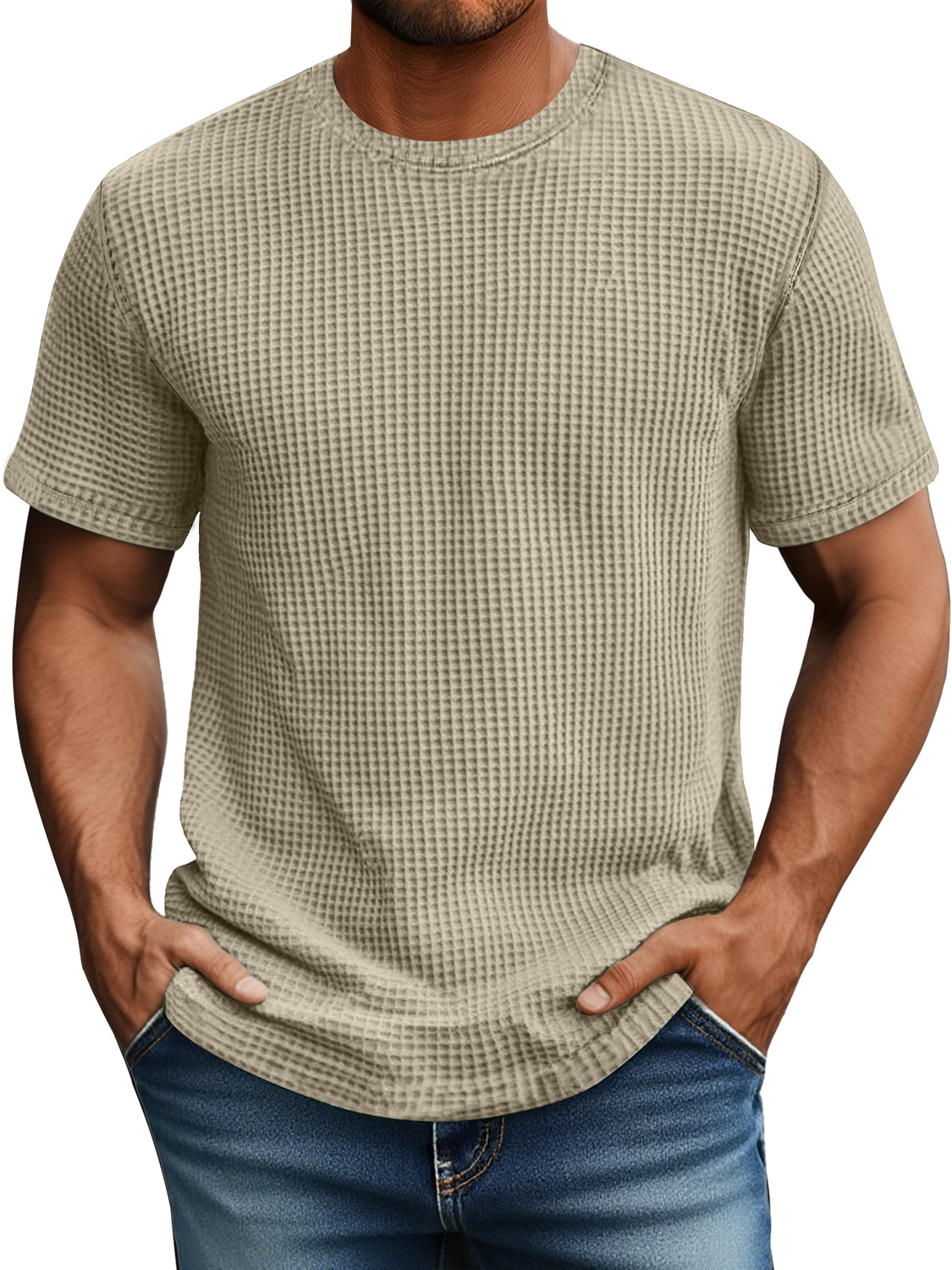 Men's Daily Waffle Casual Round Neck Comfortable Short Sleeve T-Shirt