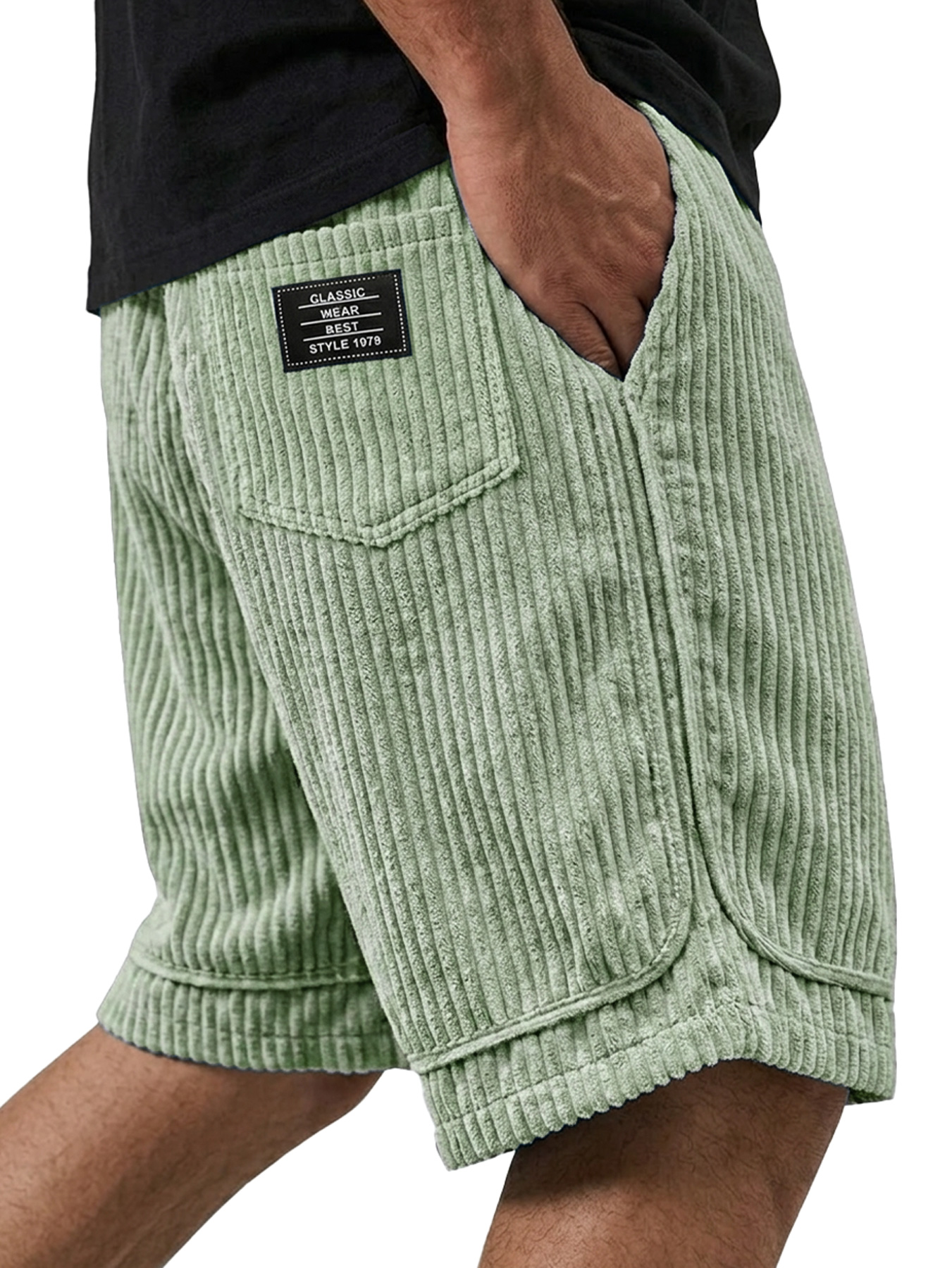 Men's Retro Corduroy Embroidered Logo Casual Loose Shorts