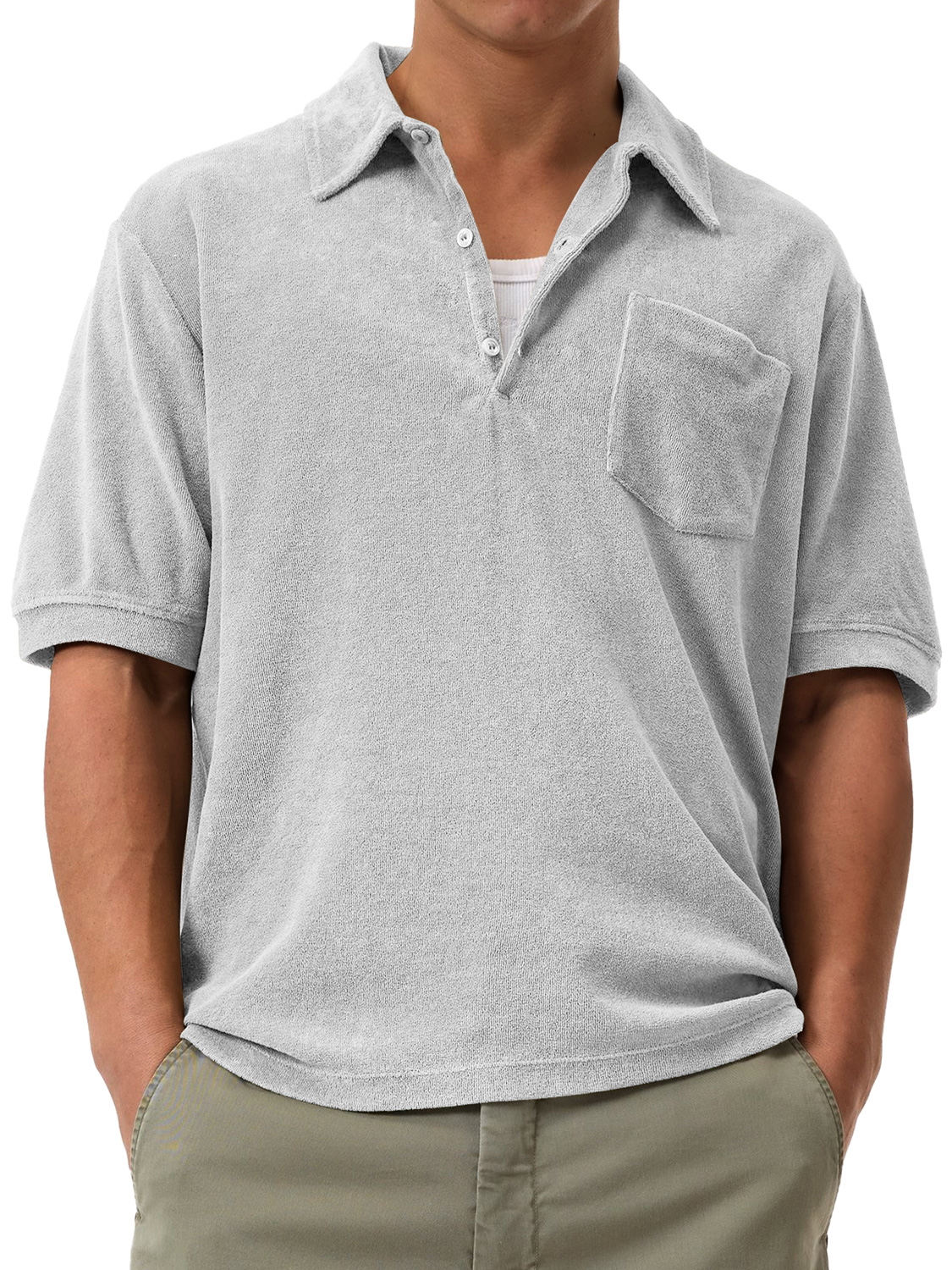 Men's Daily Casual Suede Lapel Button Solid Color Comfortable Short-Sleeved Polo Shirt