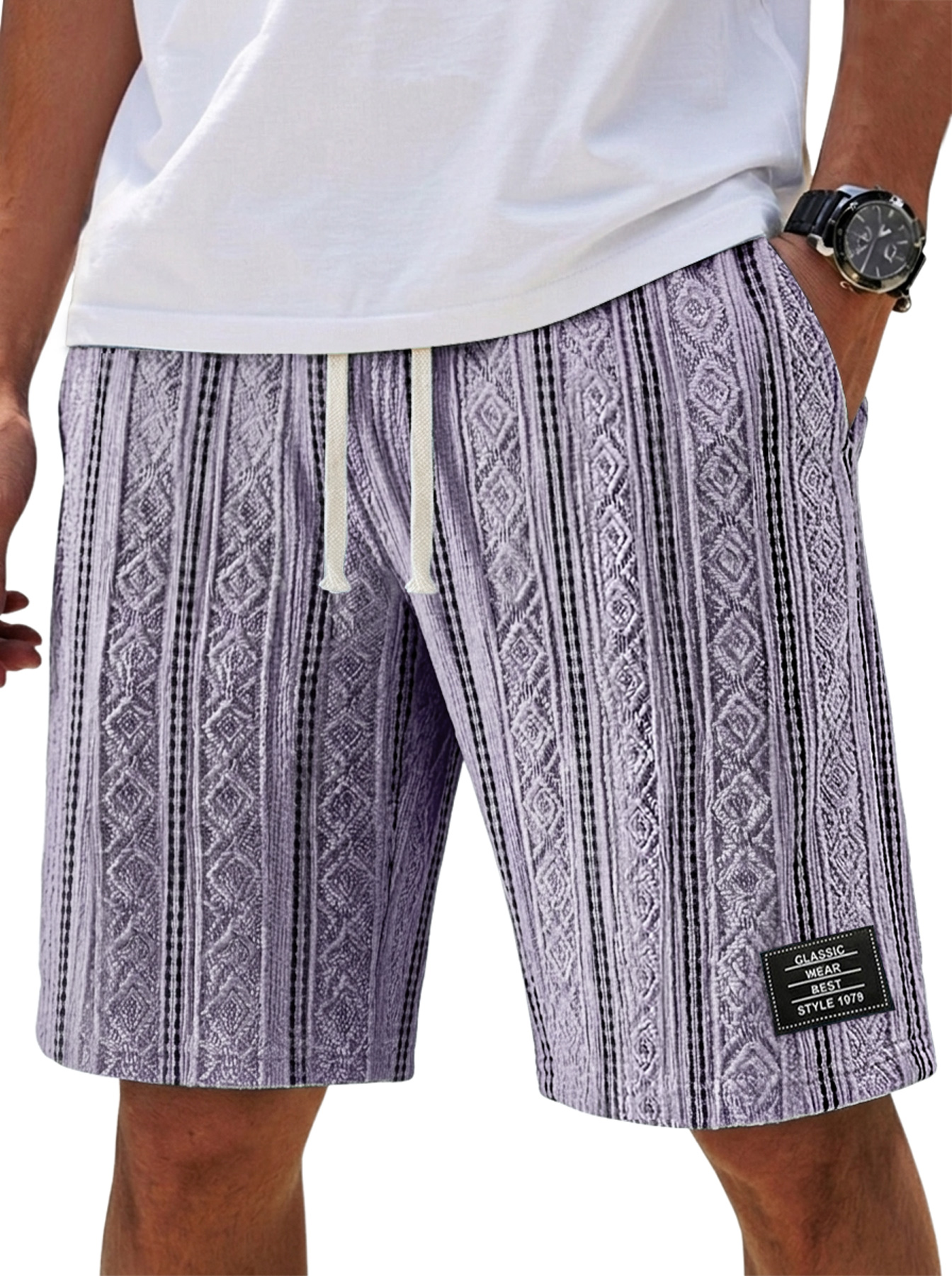 Men's Casual Textured Embroidered Logo Loose Comfort Shorts