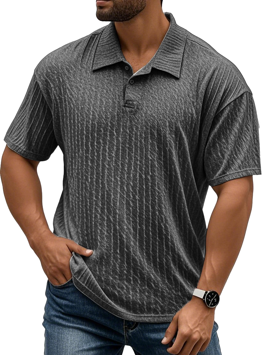 Men's Fashion Casual Textured Fabric Short-sleeved Polo Shirt