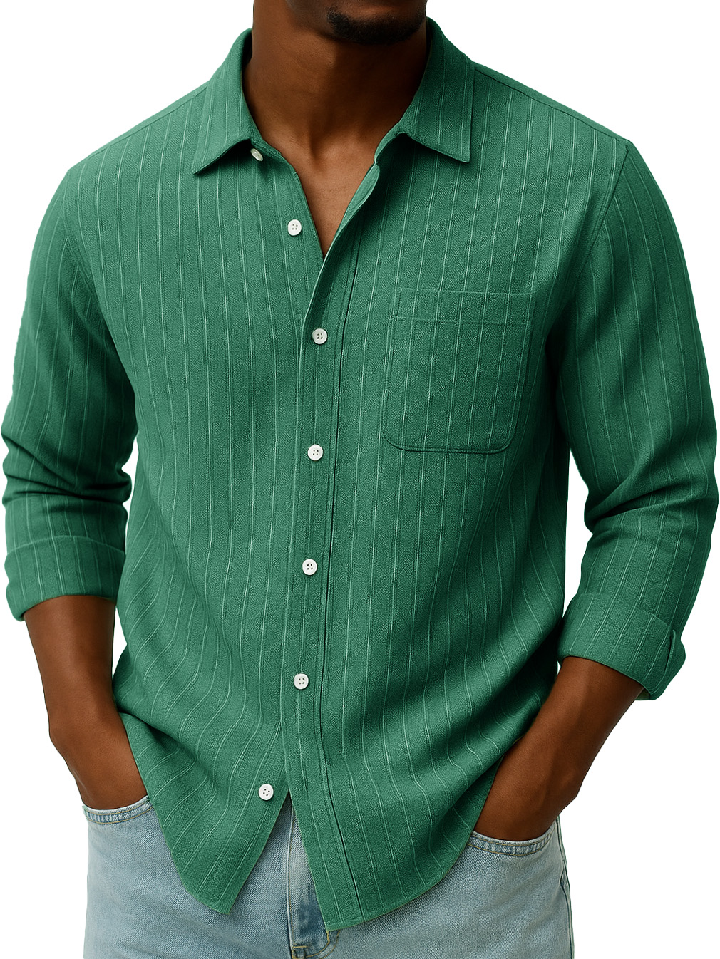 Men's Stylish Casual Everyday Jacquard Lapel Long-sleeved Shirt