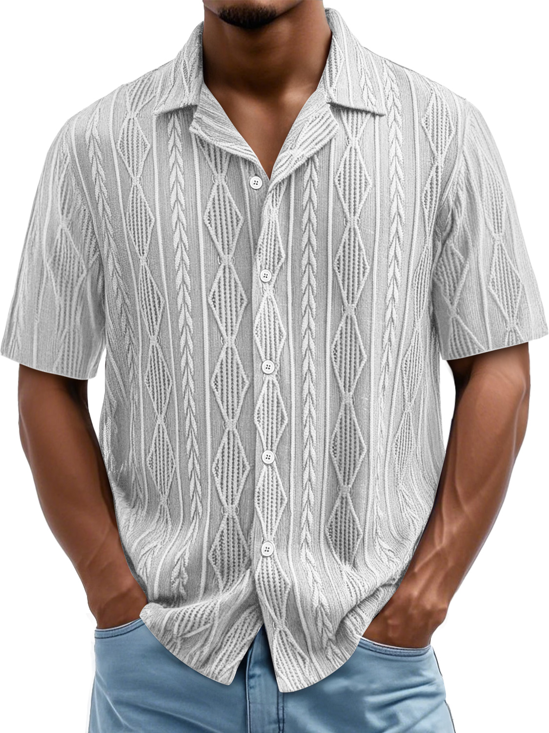 Men's Daily Casual Texture Lapel Comfortable Short-sleeved Shirt