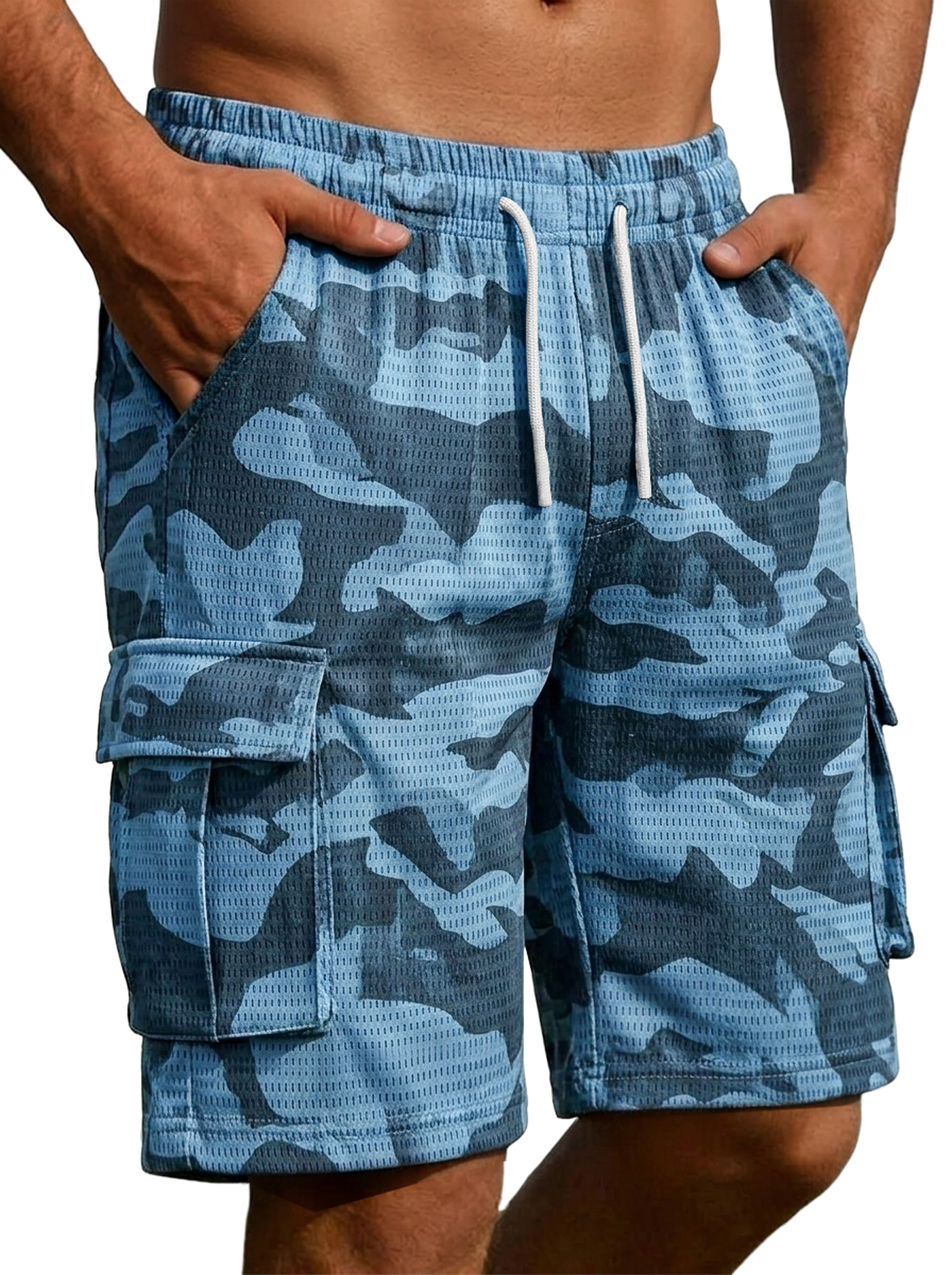Men's Basic Mesh Camouflage Multi-pocket Casual Cargo Shorts