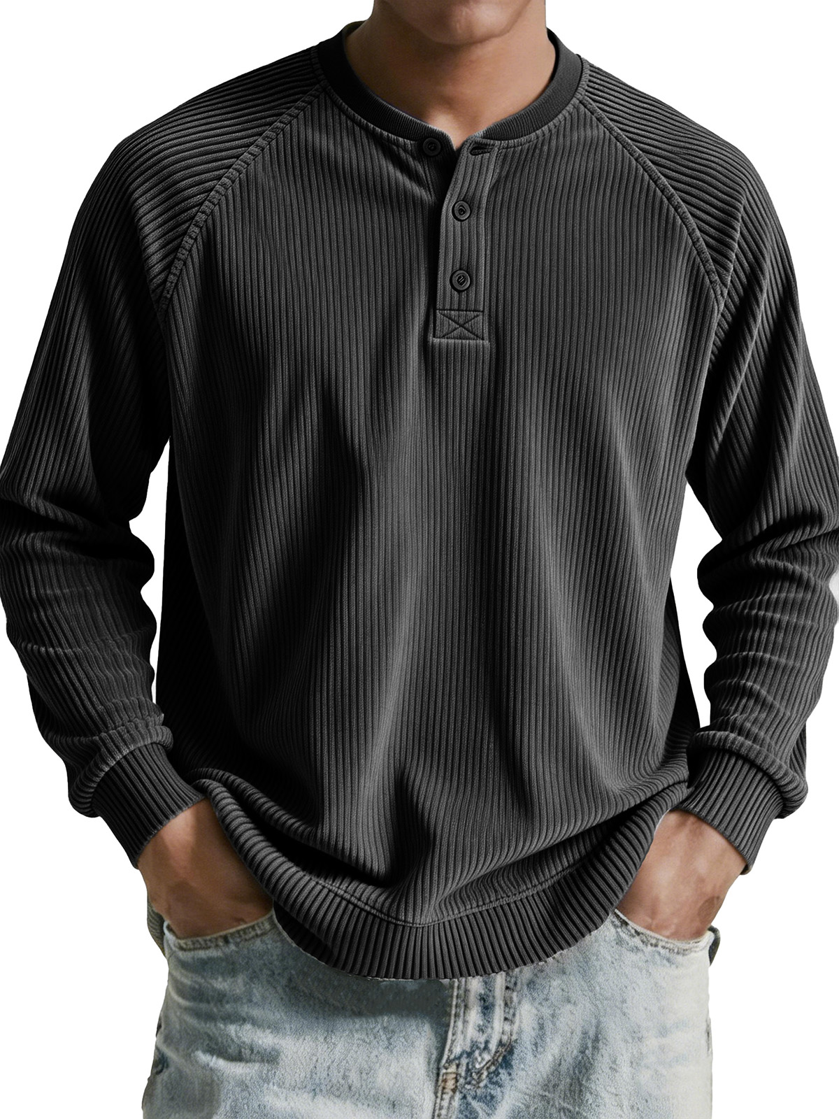 Men's clothing fashionable casual retro corduroy long-sleeved Henry shirt