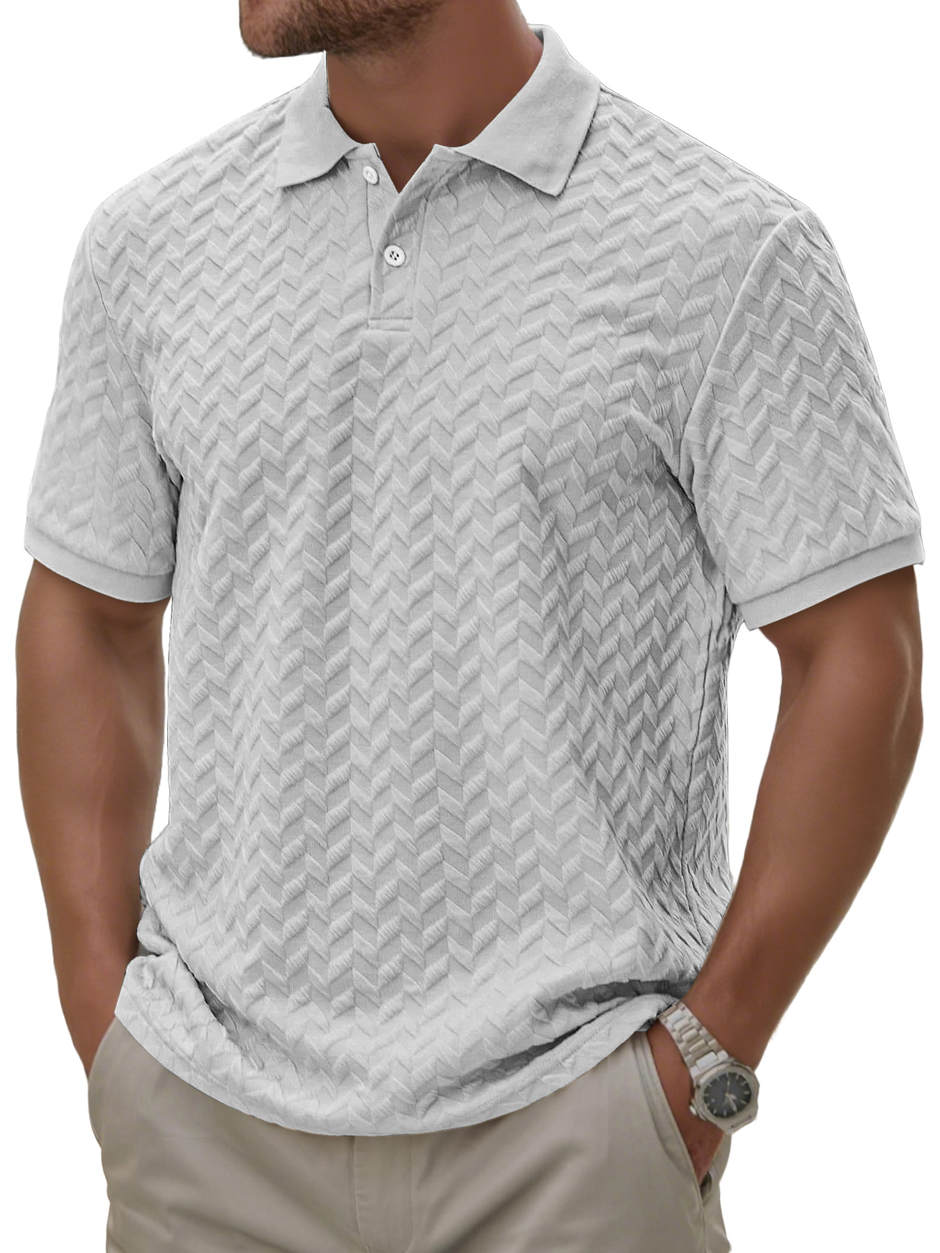 Men's Daily Texture Casual Lapel Button Comfortable Short-sleeved Polo Shirt
