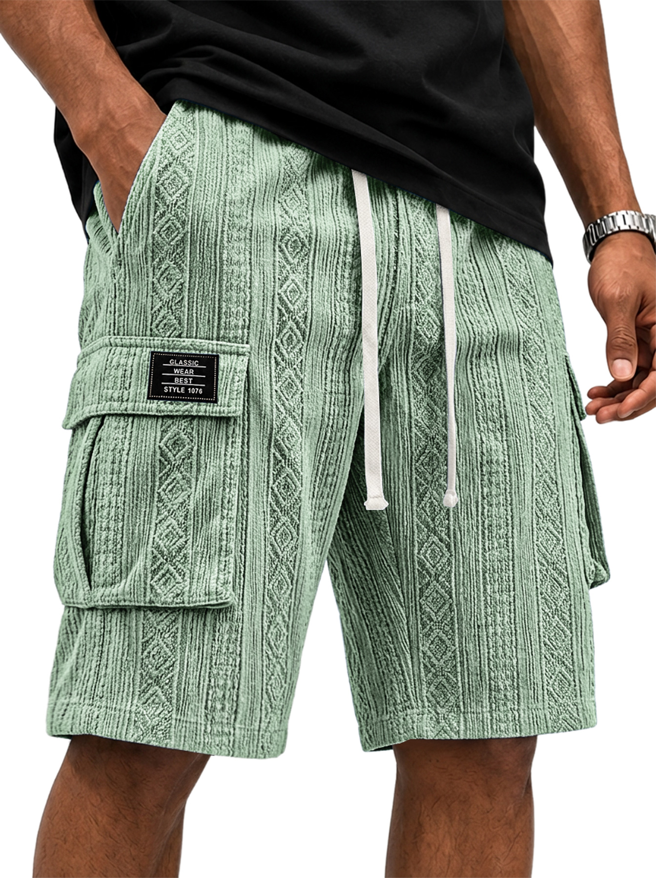 Men's Jacquard-Texture Multi-Pocket Casual Cargo Shorts