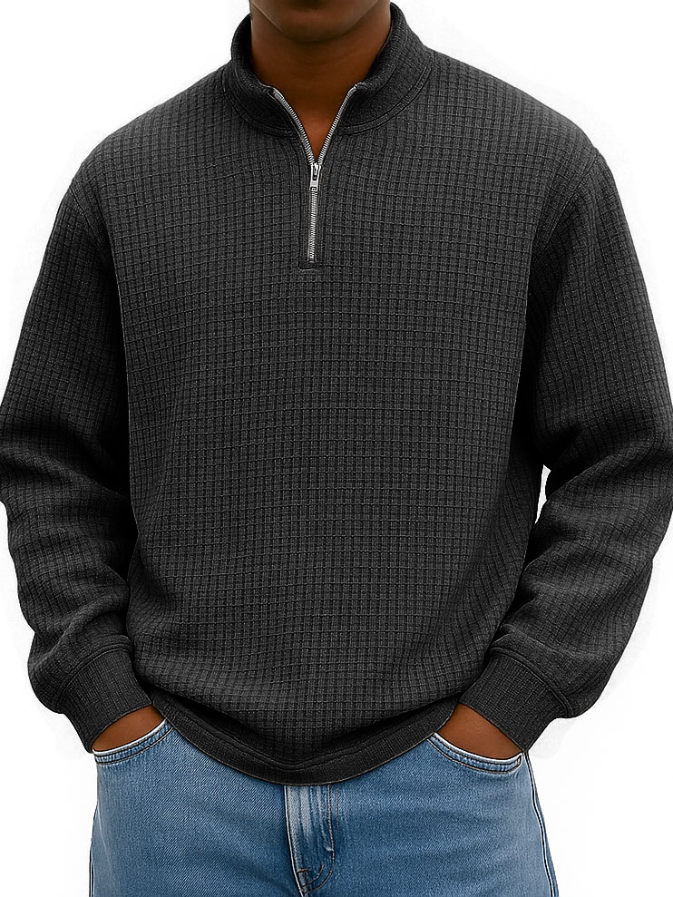 Men's Fashionable Casual Corn-patterned Corduroy Stand-up Collar Half-zip Long-sleeved Sweatshirt