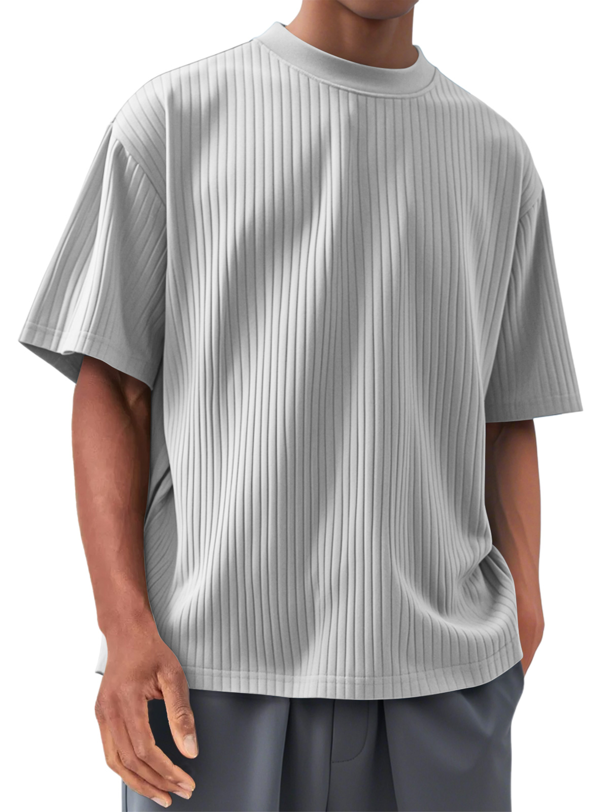 Men's Round Neck Casual Pit Strip Comfortable Short-sleeved T-shirt