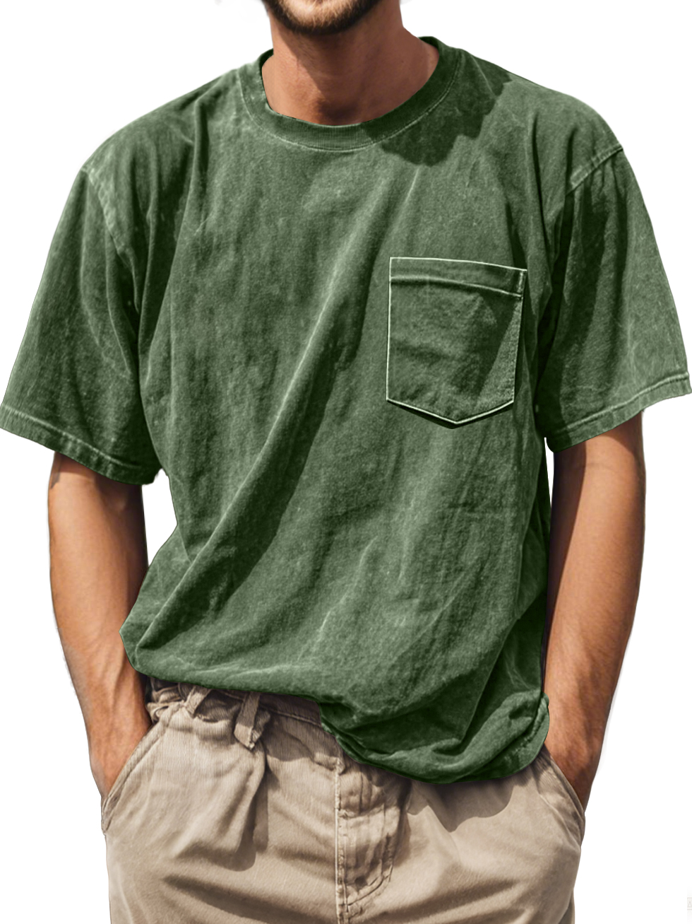Men's Retro Daily Casual Round Neck Pocket Comfortable Short Sleeve T-shirt