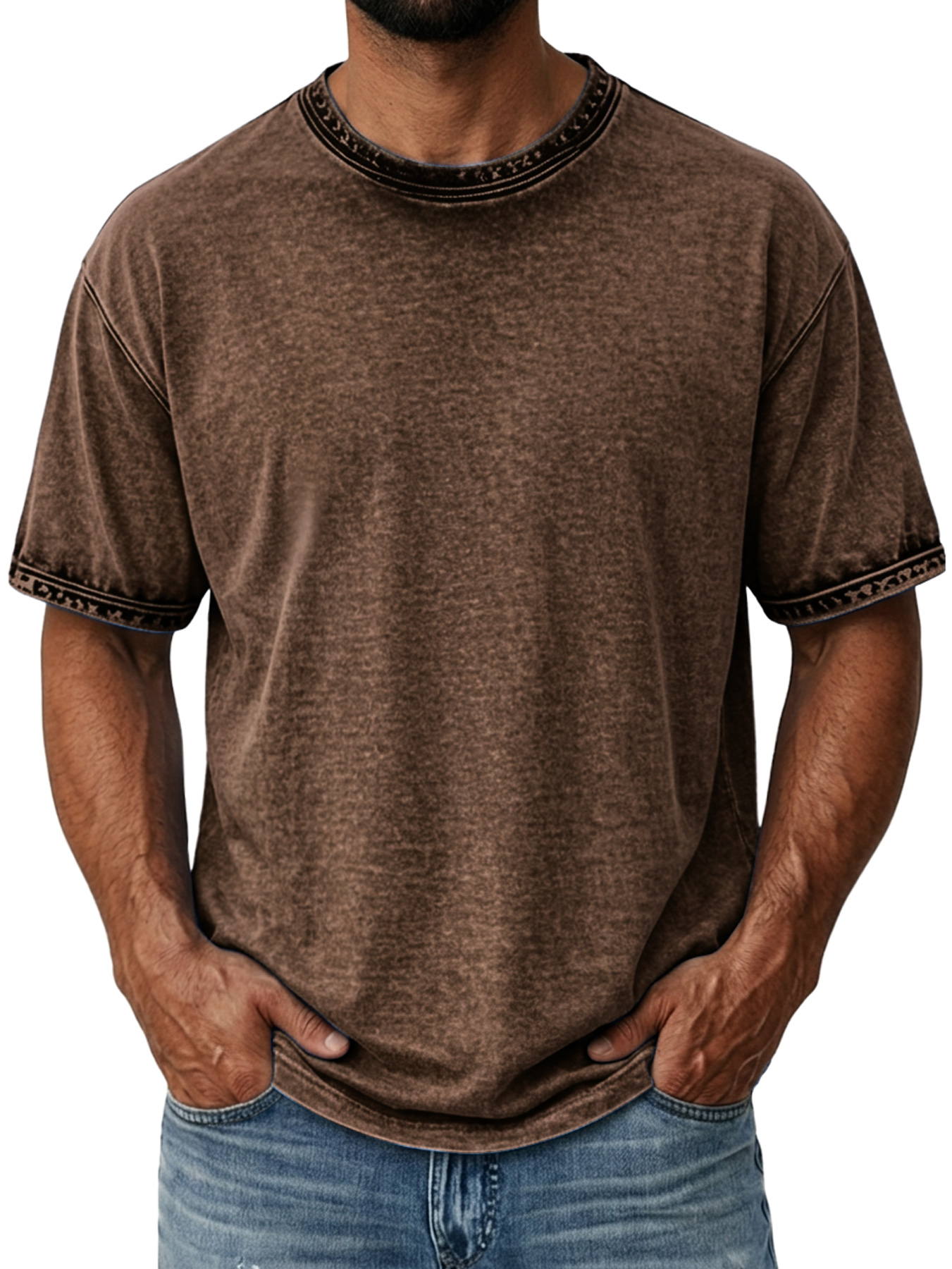 Men's Retro Distressed Pure Cotton Washed Casual Short-Sleeve T-Shirt