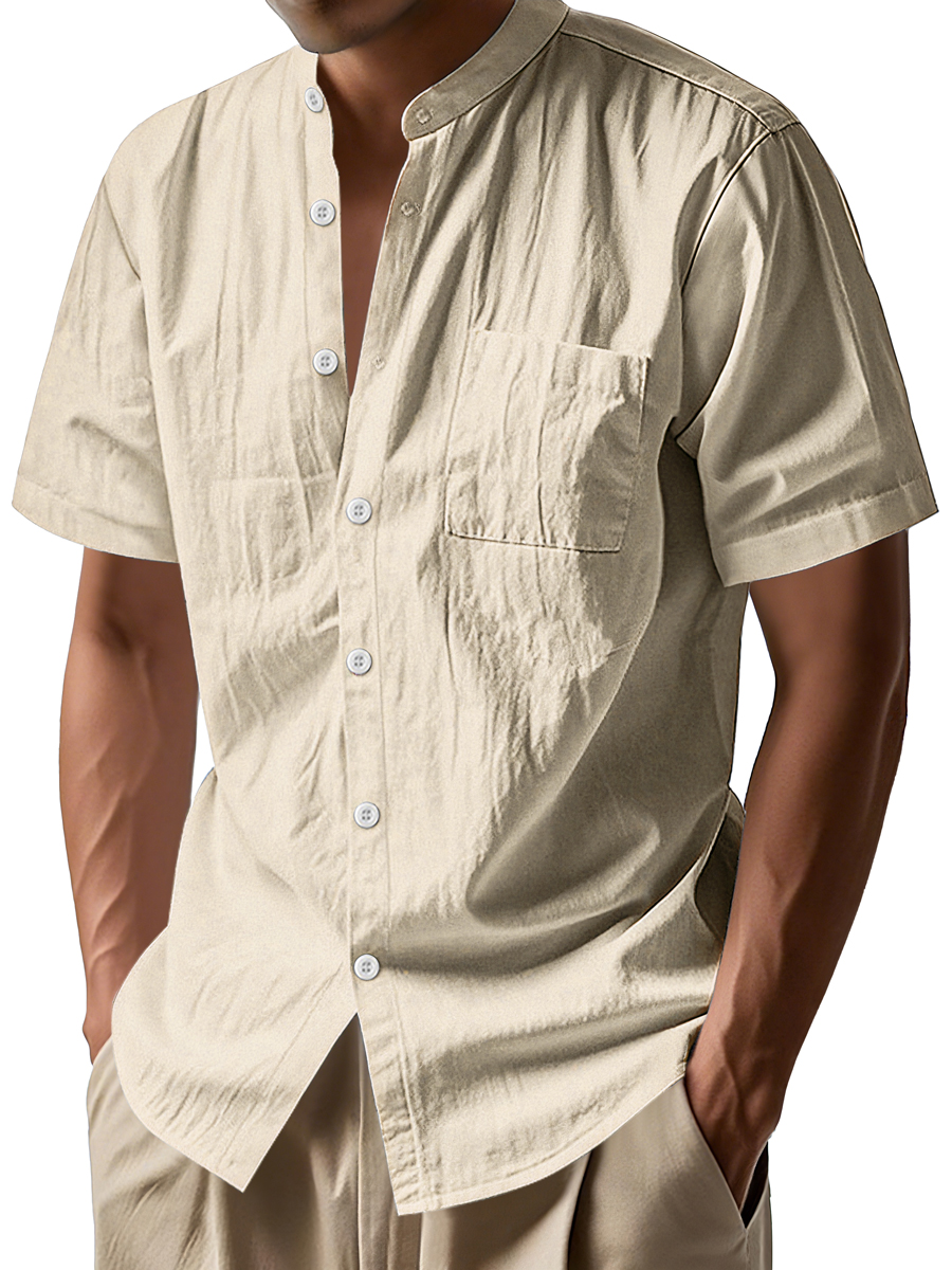 Men's Daily Stand-up Collar Casual Comfortable Short-sleeved Shirt