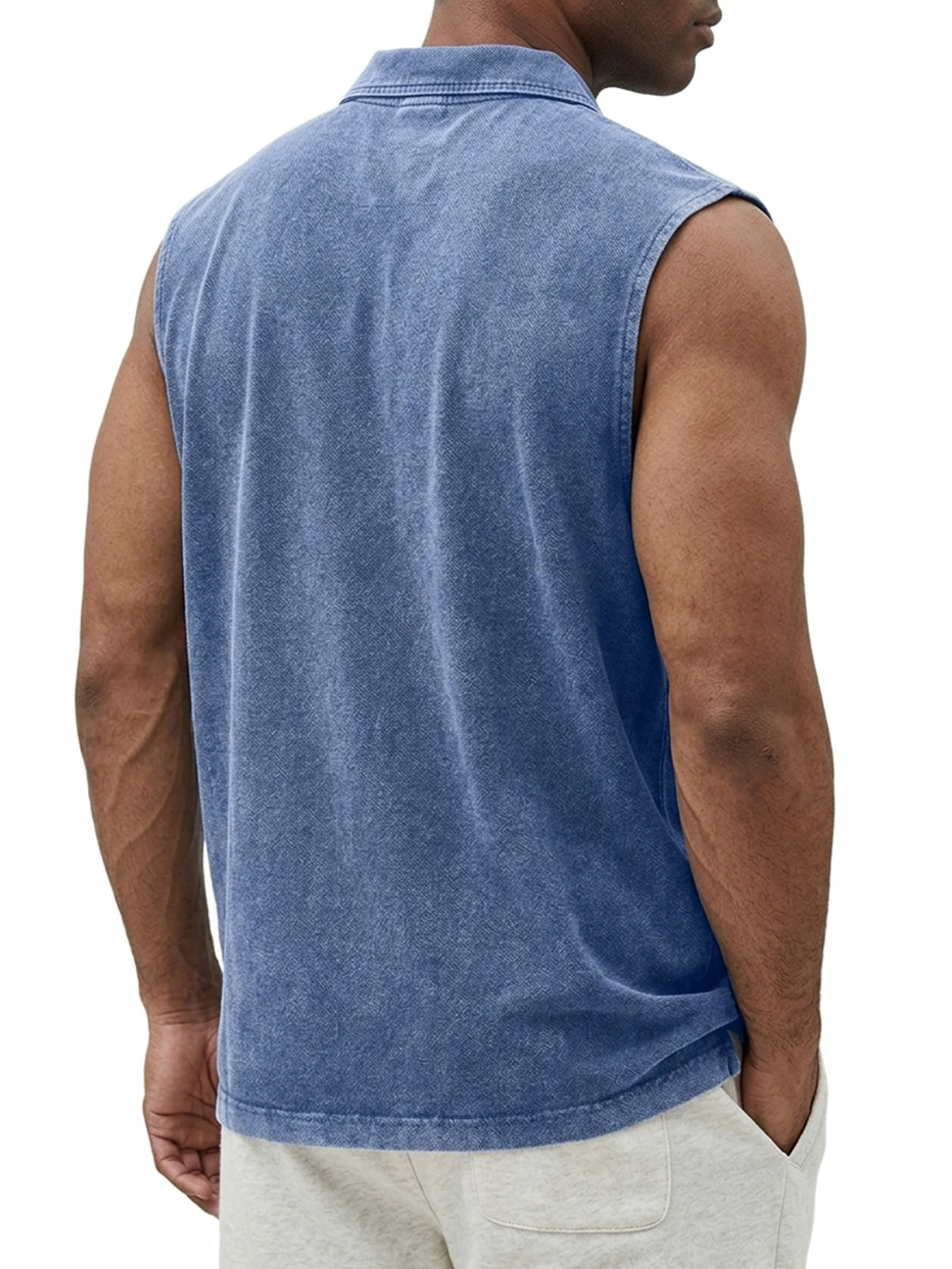Men's Retro Collar Button Casual Sleeveless Polo Shirt