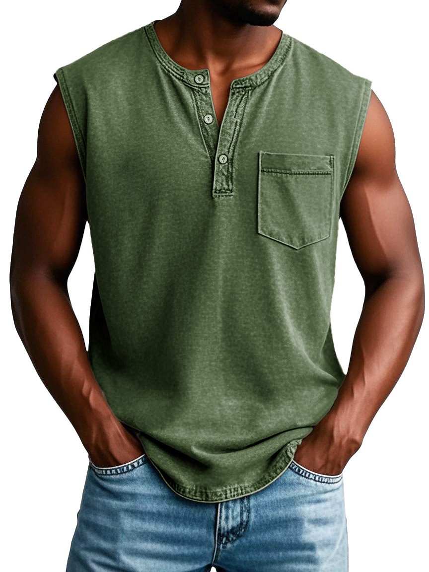 Men's Fashion Casual Retro Sports Pocket Sleeveless T-shirt
