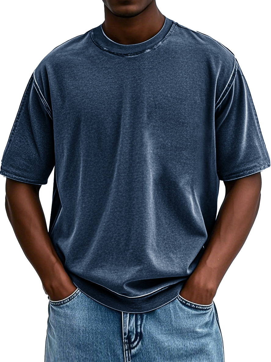 Men's Fashion Washed Retro Round Neck Short-sleeved T-shirt