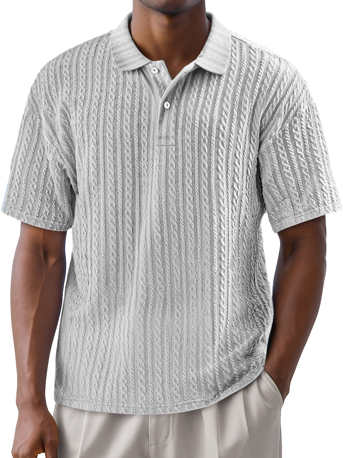 Men's Simple Texture Daily Lapel Button Casual Solid Color Short-sleeved Polo Shirt