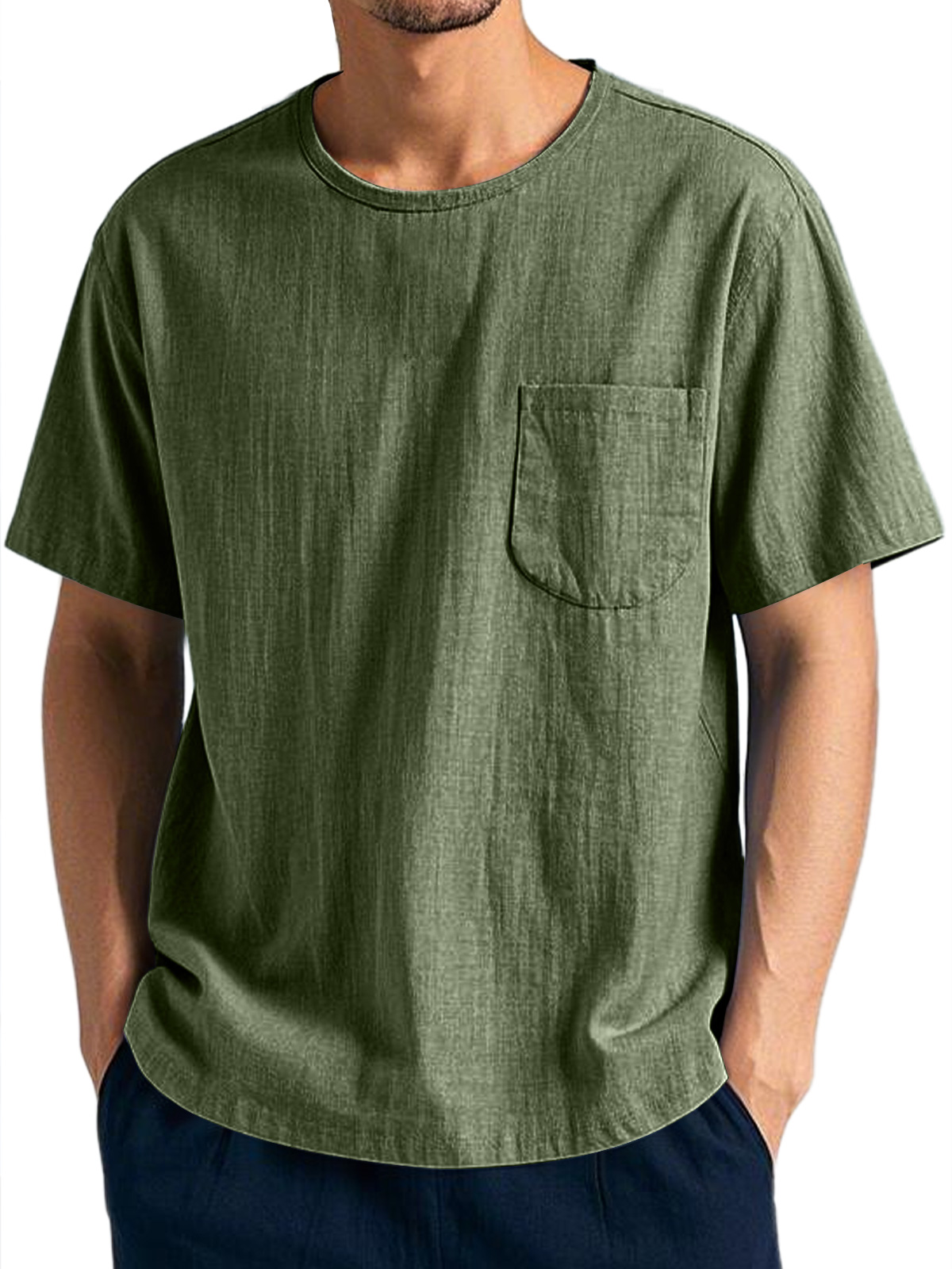Men's Everyday Casual Round Neck Pocket Comfort Short Sleeve T-Shirt