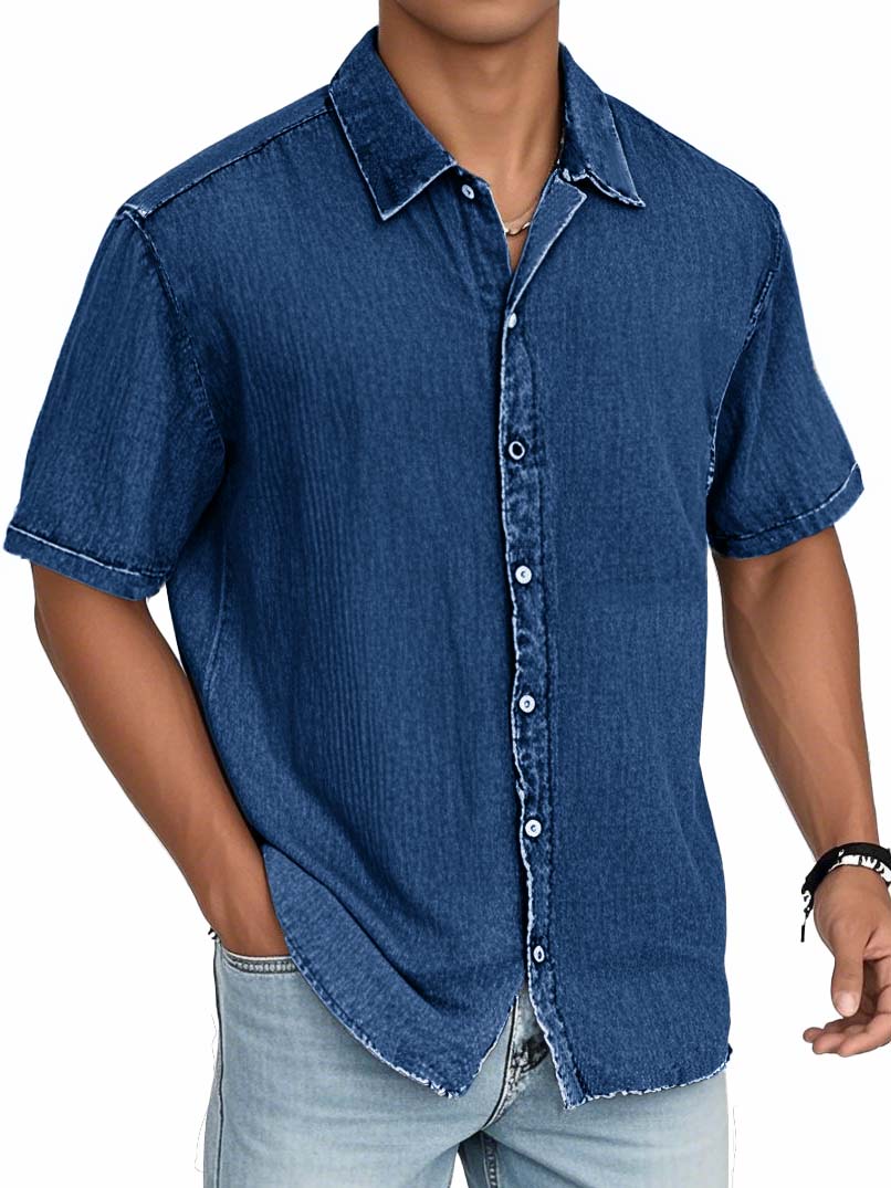 Men's Fashion Casual Textured Fabric Short-sleeved Shirt
