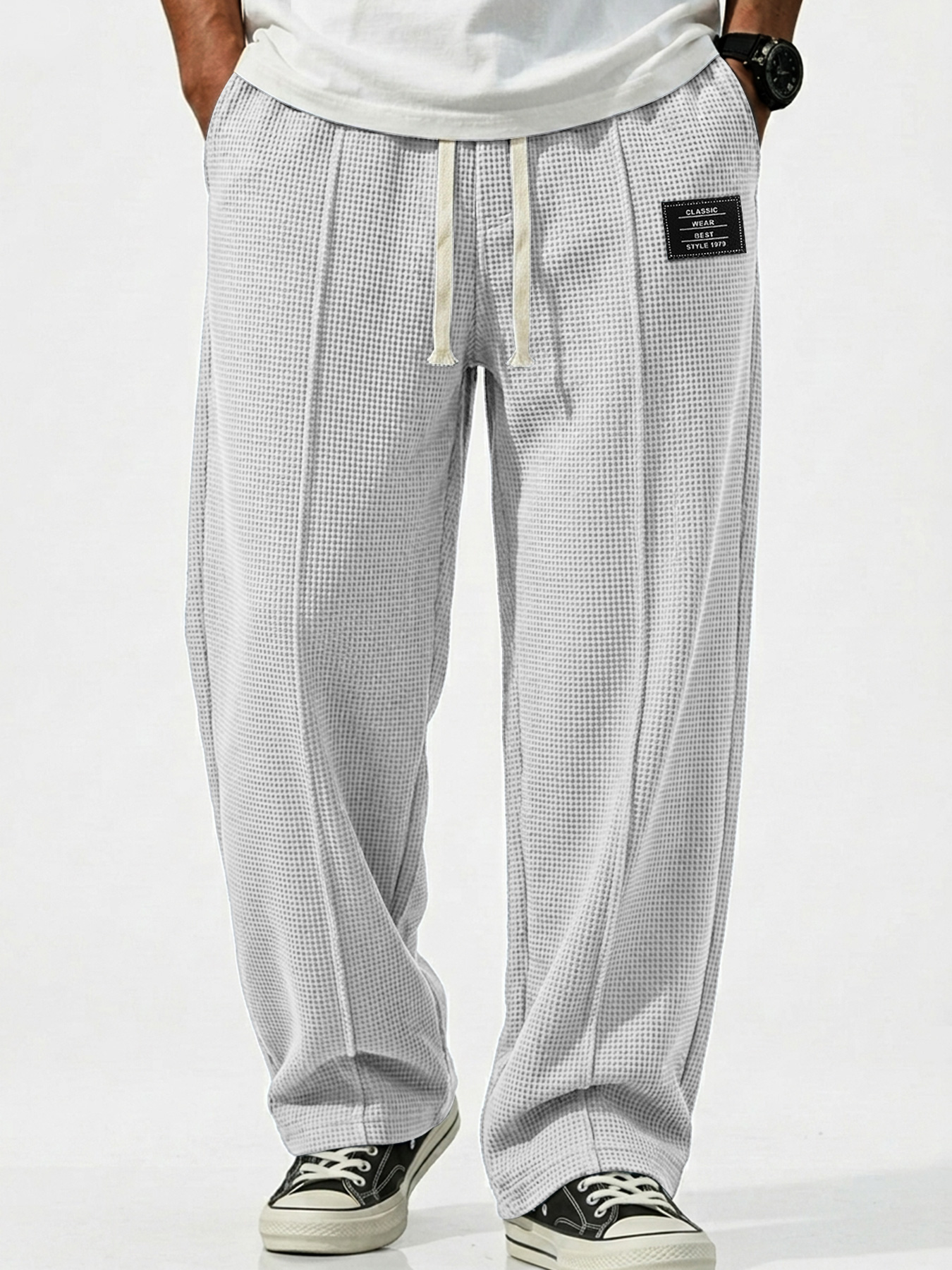 Men's Waffle Breathable Embroidered Logo Casual Trousers