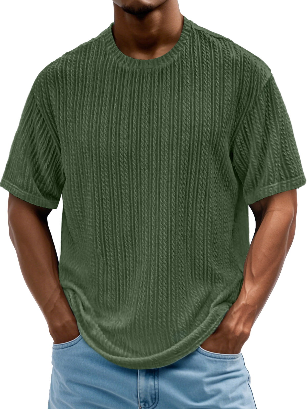 Men's Daily Round Neck Casual Texture Solid Color Comfortable Short-sleeved T-shirt