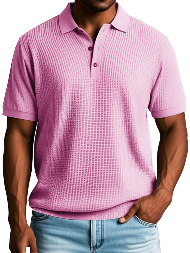 Men's Fashion Casual Waffle Fabric Short Sleeve Polo Shirt