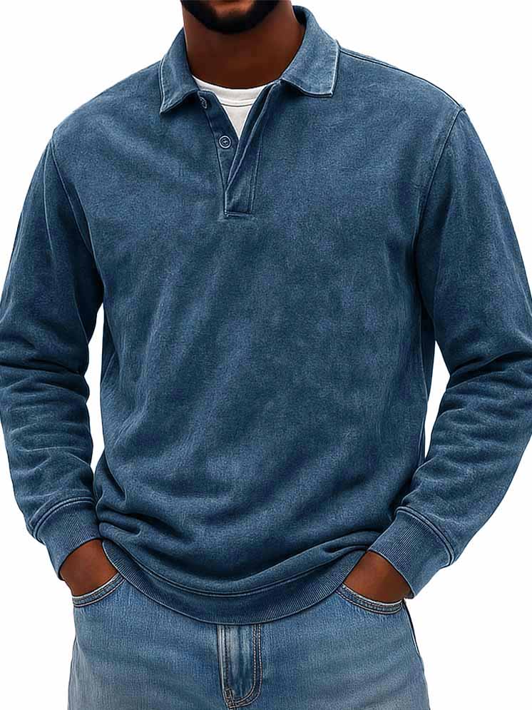 Men's Wear Fashionable Casual Daily Two-layer Placket Design Lapel Long-sleeved Polo Shirt