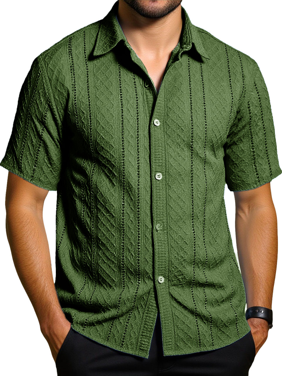 Men's Fashion Daily Casual Jacquard Fabric Short-sleeved Lapel Shirt