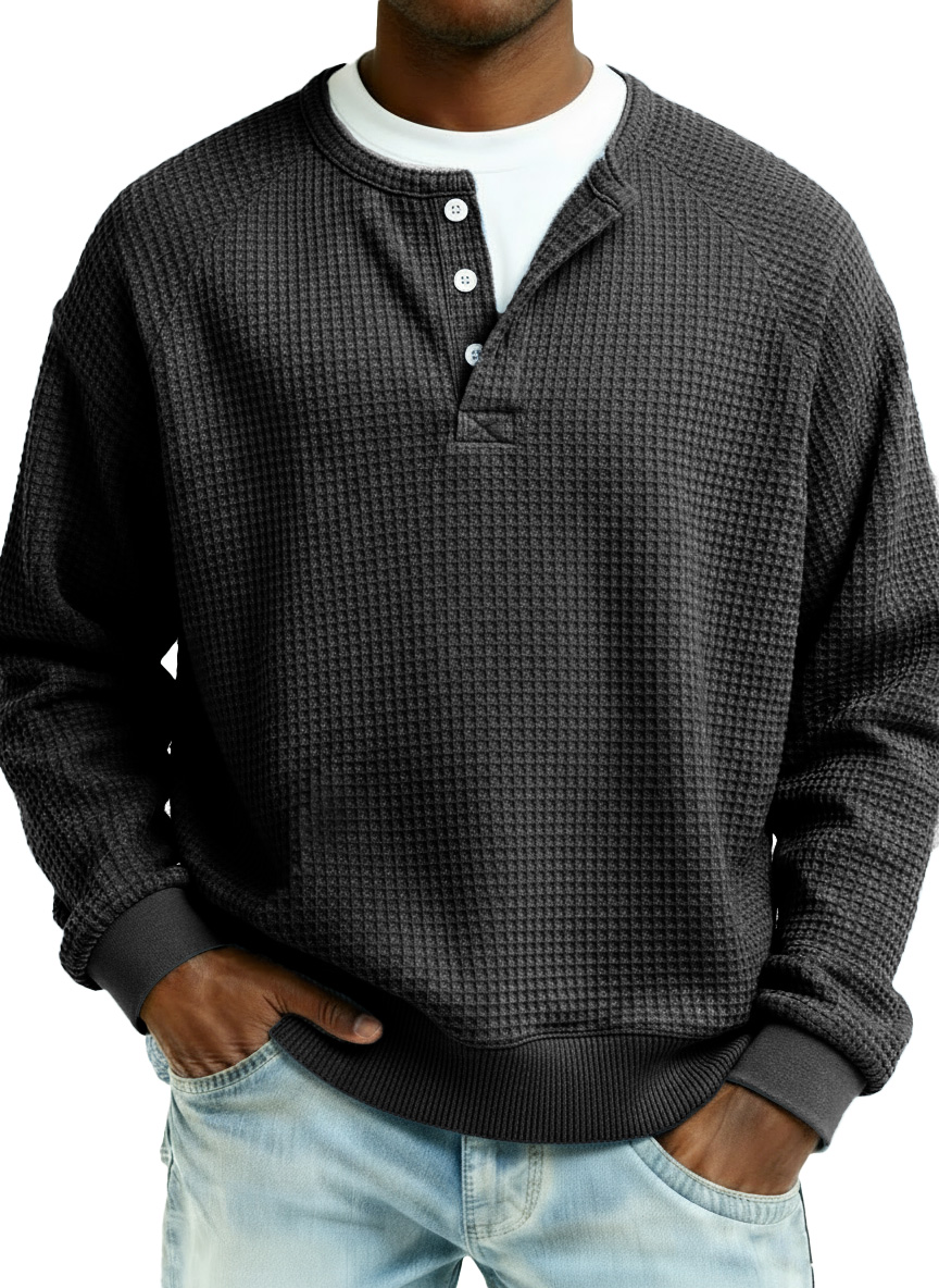 Men's Fashion Casual Waffle Fabric Raglan Long-Sleeve Top