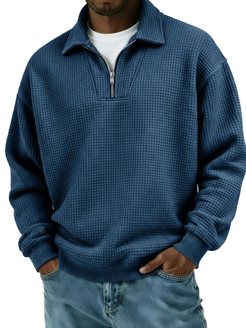 Men's Stylish Casual Loose-fitting Zippered Lapel Long-sleeved Sweatshirt